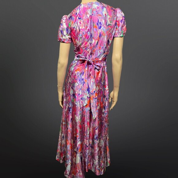 Vintage 60s Psychedelic Print Maxi Dress Womens Size S Tie Back Groovy Colourful - Picture 2 of 9